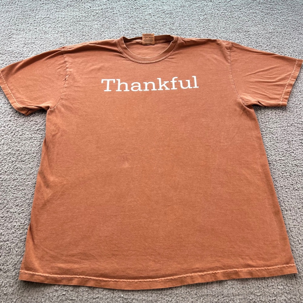 Thankful Graphic T-Shirt Terracotta Orange Heavyweight Mens XL Blessed Gratitude